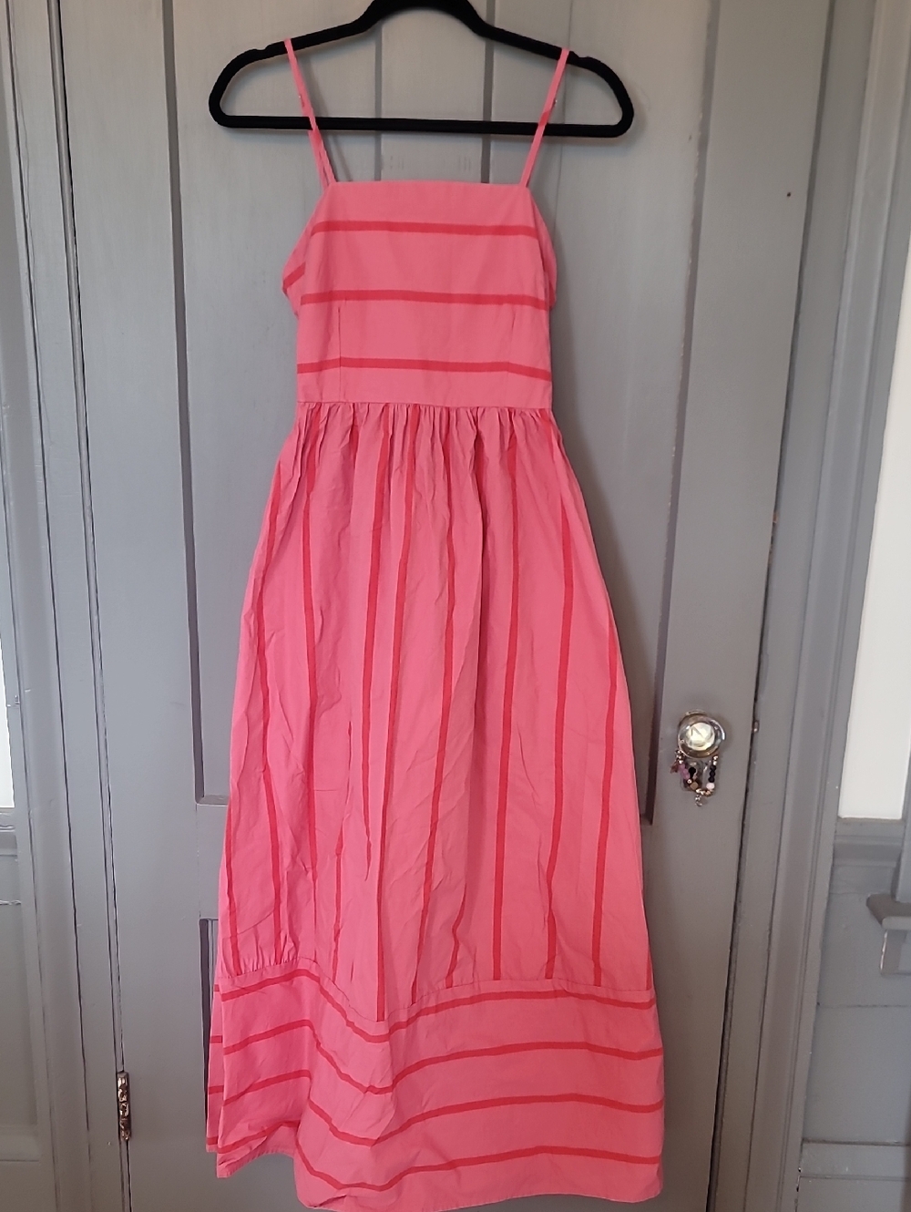 Pink Striped Spaghetti Strap Open Back Maxi Dress